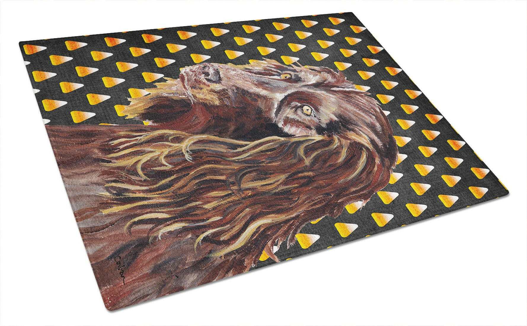 Boykin Spaniel  Candy Corn Halloween Cutting Board Tempered Glass Kitchen Cutting Surface, Heat Resistant Chopping, Non-Slip Feet, Food Prep & Serving