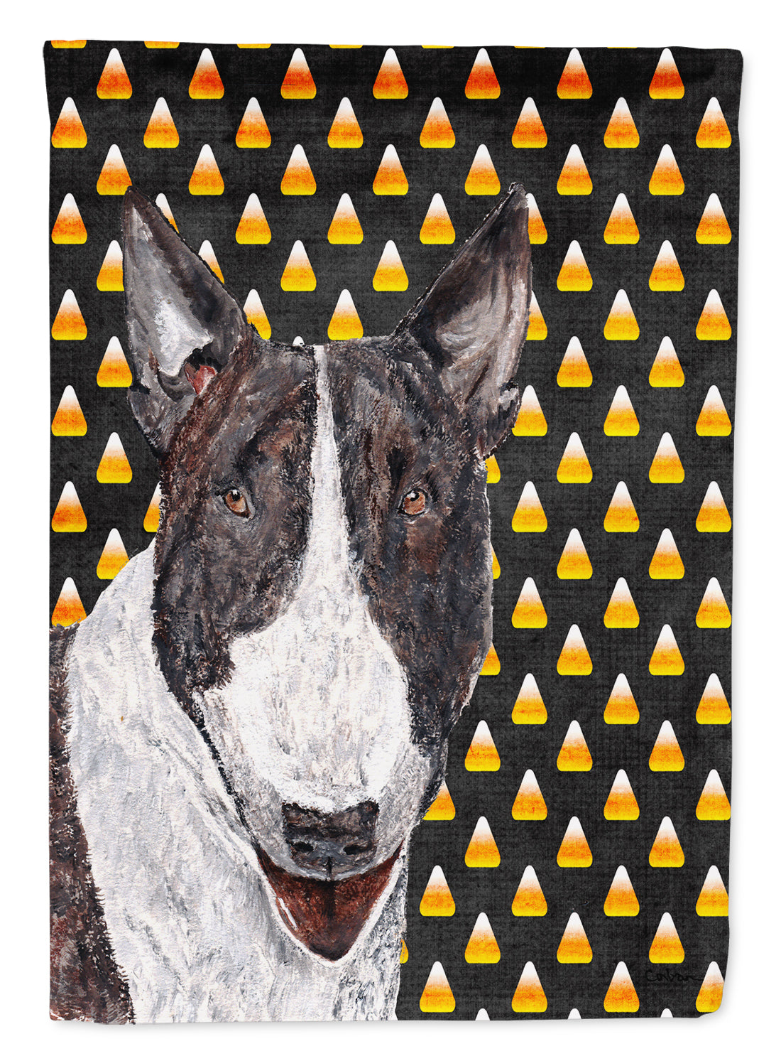 Bull Terrier Candy Corn Halloween House Flag 28x40 Porch Sleeve Pole Decorative Outside Yard Banner Artwork Wall Hanging, Polyester