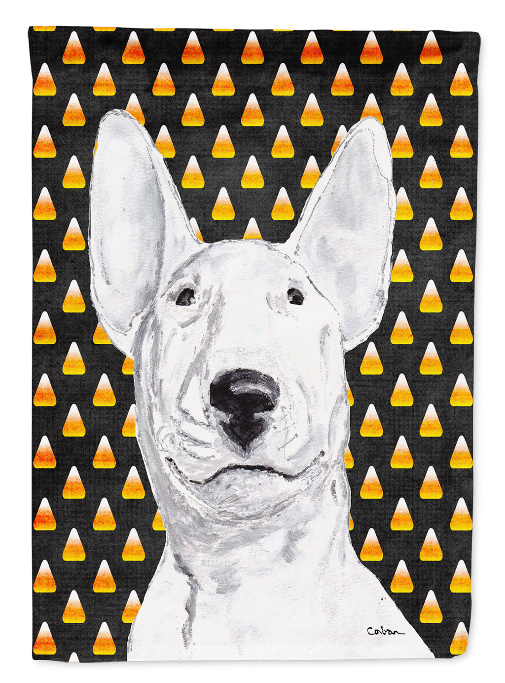 Bull Terrier Candy Corn Halloween House Flag 28x40 Porch Sleeve Pole Decorative Outside Yard Banner Artwork Wall Hanging, Polyester