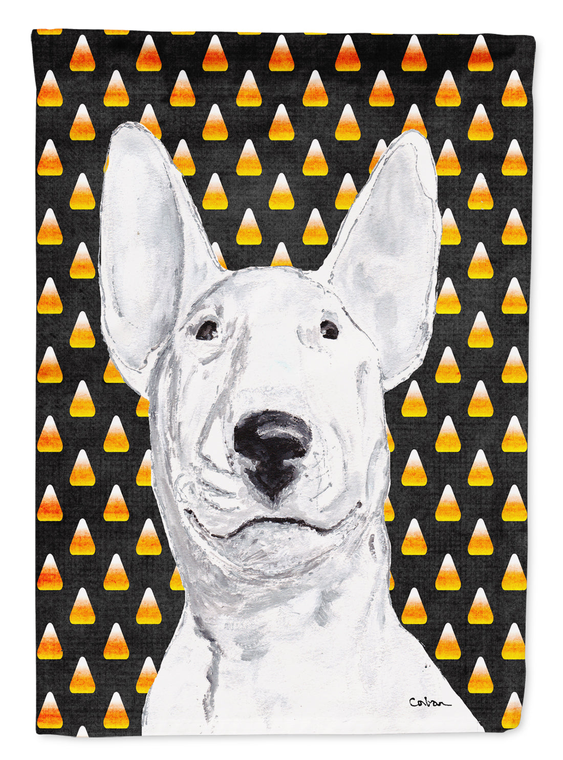 Bull Terrier Candy Corn Halloween House Flag 28x40 Porch Sleeve Pole Decorative Outside Yard Banner Artwork Wall Hanging, Polyester