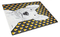 Bull Terrier Candy Corn Halloween Cutting Board Tempered Glass Kitchen Cutting Surface, Heat Resistant Chopping, Non-Slip Feet, Food Prep & Serving