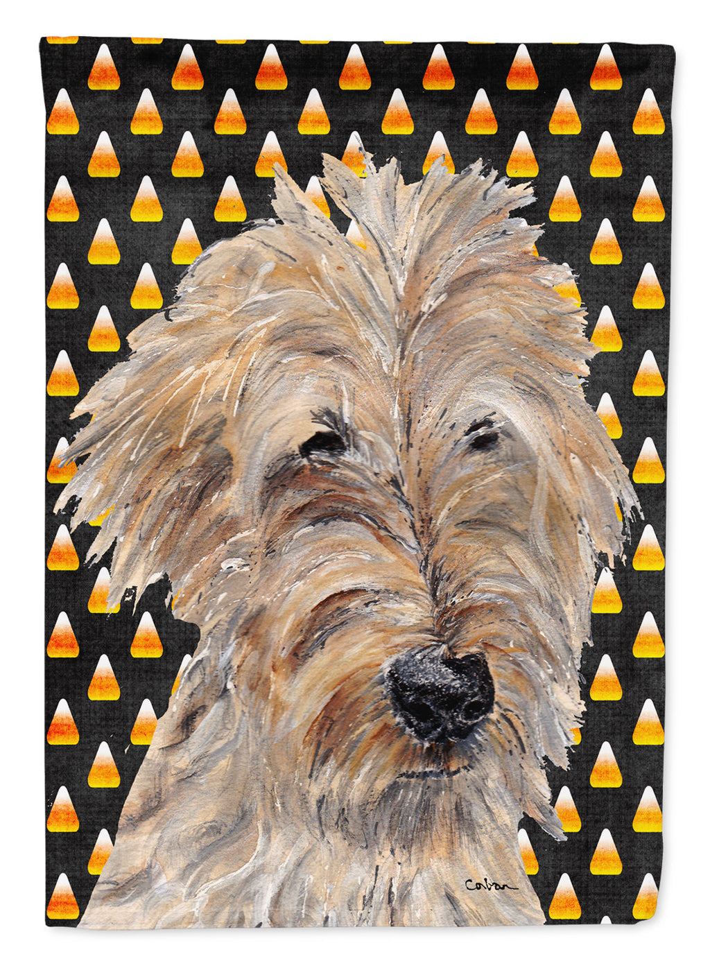Golden Doodle Candy Corn Halloween House Flag 28x40 Porch Sleeve Pole Decorative Outside Yard Banner Artwork Wall Hanging, Polyester