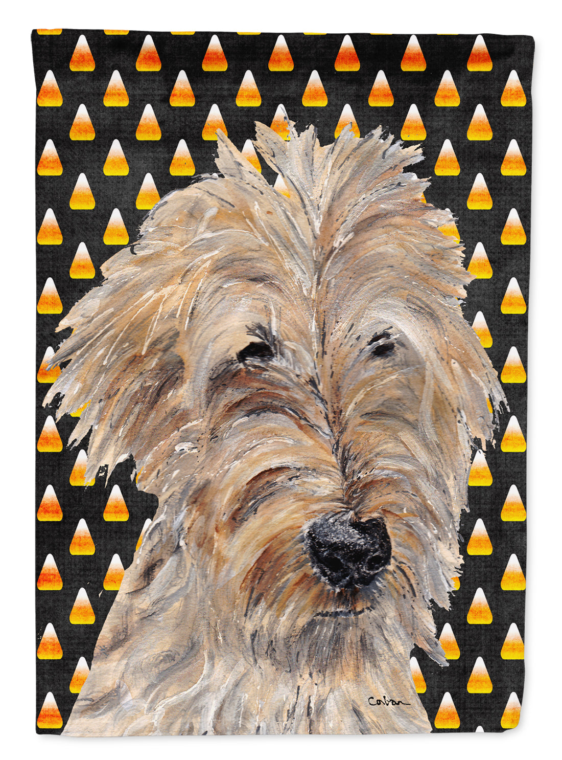 Golden Doodle Candy Corn Halloween House Flag 28x40 Porch Sleeve Pole Decorative Outside Yard Banner Artwork Wall Hanging, Polyester