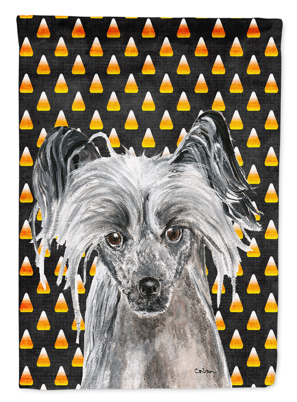 Chinese Crested Candy Corn Halloween House Flag 28x40 Porch Sleeve Pole Decorative Outside Yard Banner Artwork Wall Hanging, Polyester