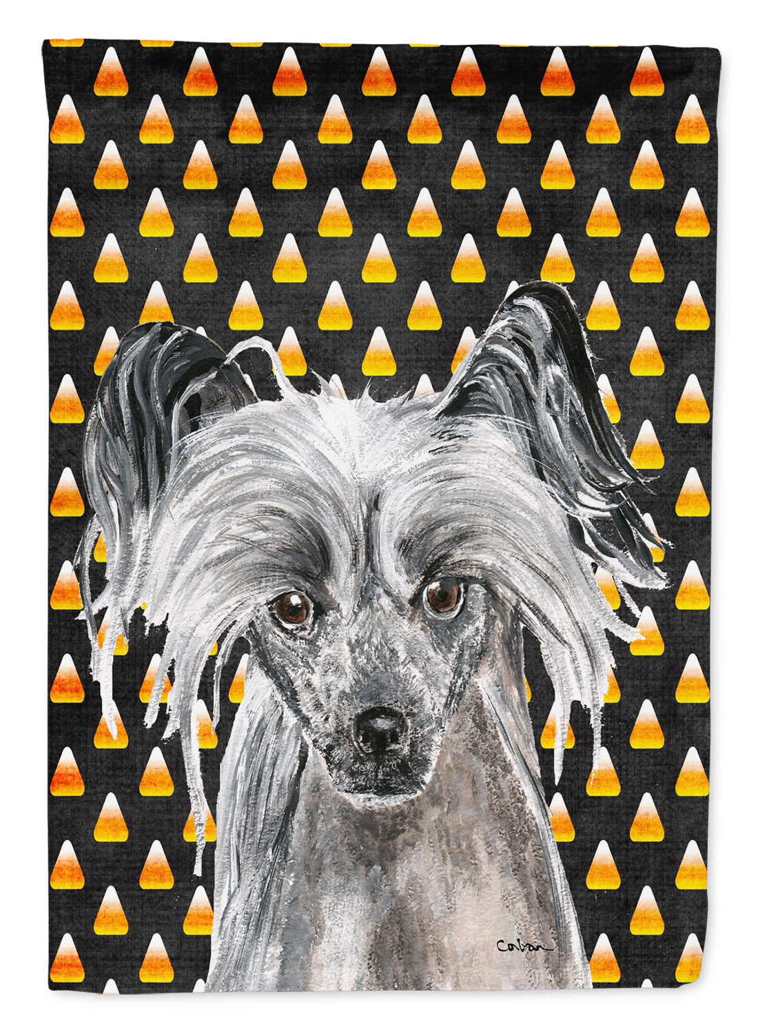 Chinese Crested Candy Corn Halloween House Flag 28x40 Porch Sleeve Pole Decorative Outside Yard Banner Artwork Wall Hanging, Polyester