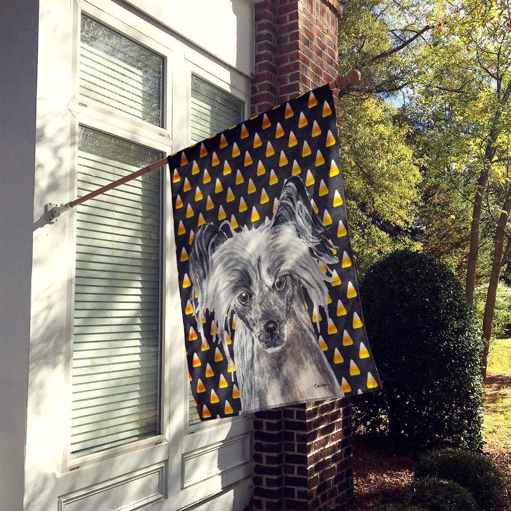 Chinese Crested Candy Corn Halloween House Flag 28x40 Porch Sleeve Pole Decorative Outside Yard Banner Artwork Wall Hanging, Polyester
