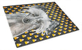 Chinese Crested Candy Corn Halloween Cutting Board Tempered Glass Kitchen Cutting Surface, Heat Resistant Chopping, Non-Slip Feet, Food Prep & Serving