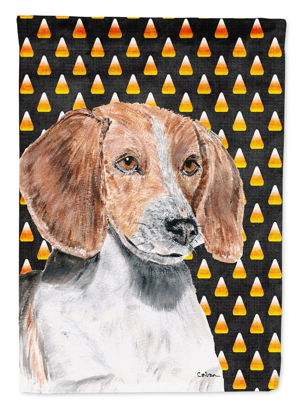 English Foxhound Candy Corn Halloween House Flag 28x40 Porch Sleeve Pole Decorative Outside Yard Banner Artwork Wall Hanging, Polyester