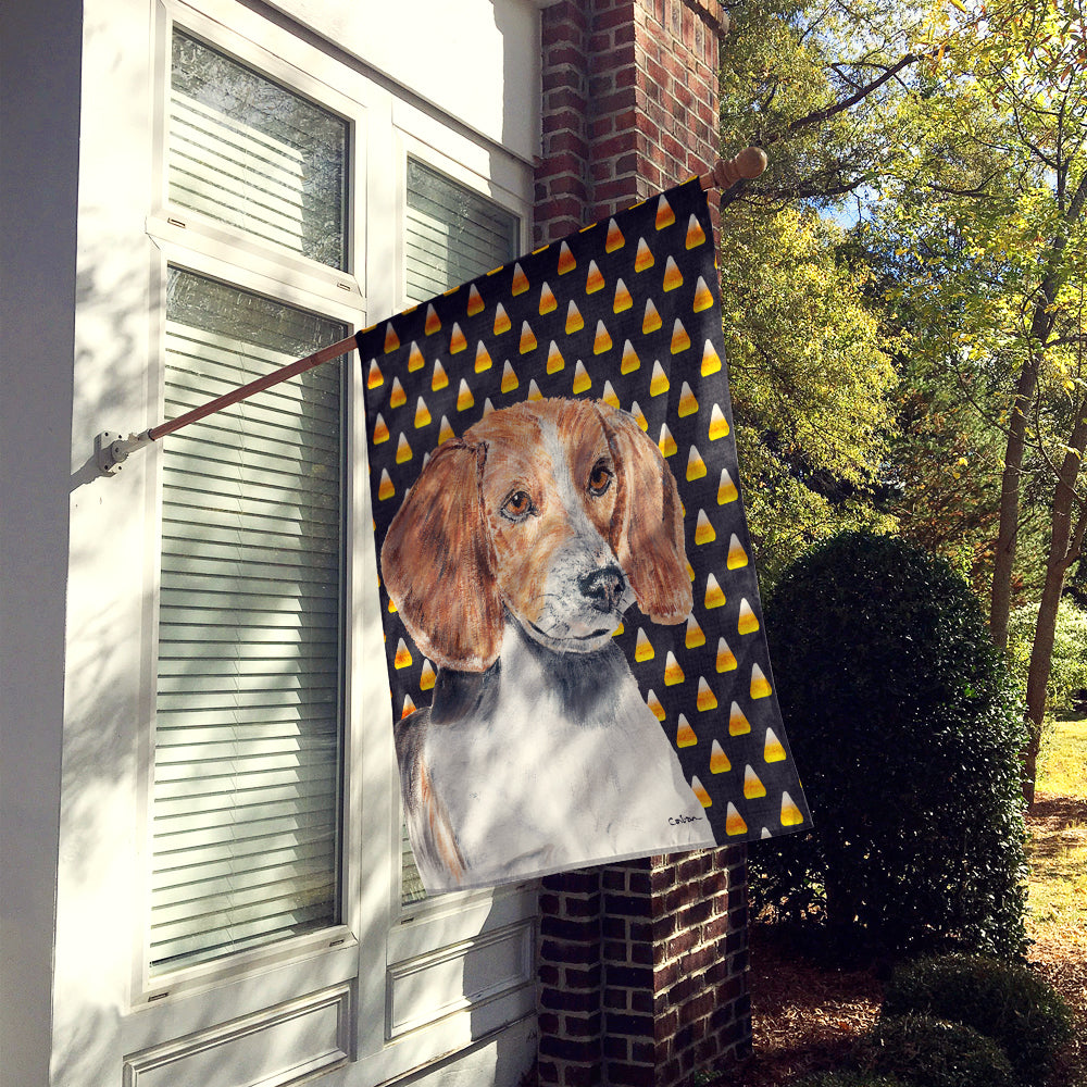 English Foxhound Candy Corn Halloween House Flag 28x40 Porch Sleeve Pole Decorative Outside Yard Banner Artwork Wall Hanging, Polyester