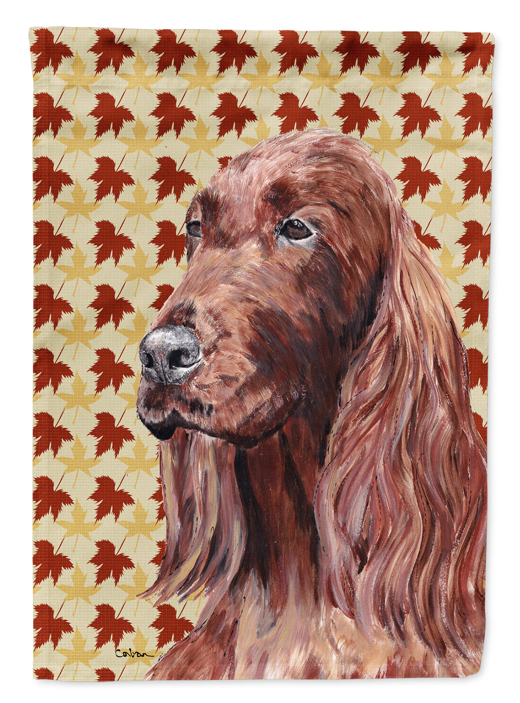 Irish Setter Fall Leaves House Flag 28x40 Porch Sleeve Pole Decorative Outside Yard Banner Artwork Wall Hanging, Polyester