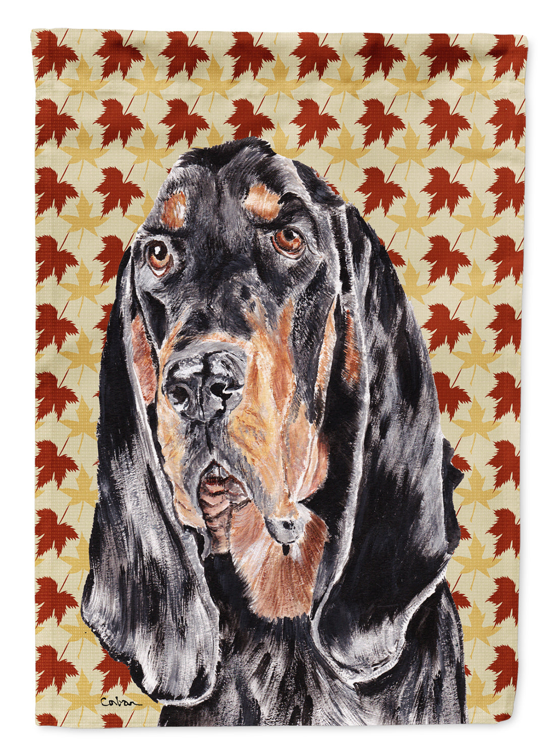 Black and Tan Coonhound Fall Leaves House Flag 28x40 Porch Sleeve Pole Decorative Outside Yard Banner Artwork Wall Hanging, Polyester