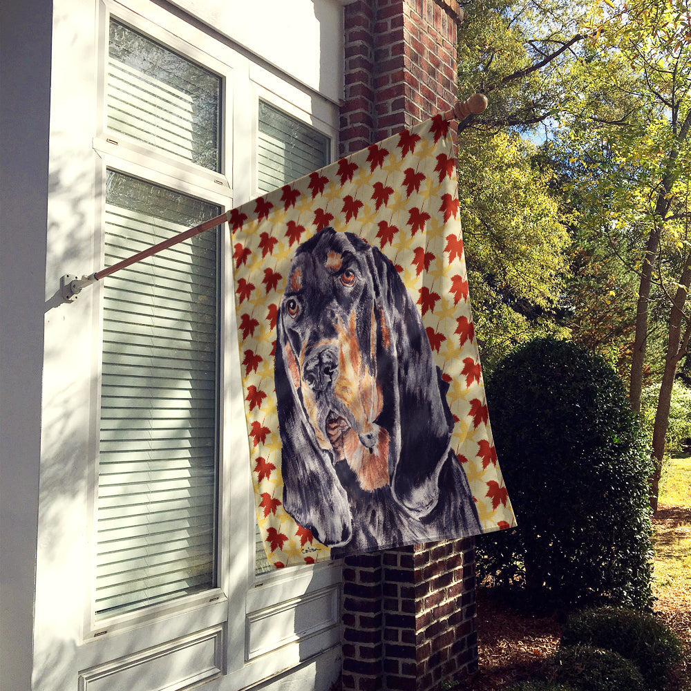 Black and Tan Coonhound Fall Leaves House Flag 28x40 Porch Sleeve Pole Decorative Outside Yard Banner Artwork Wall Hanging, Polyester