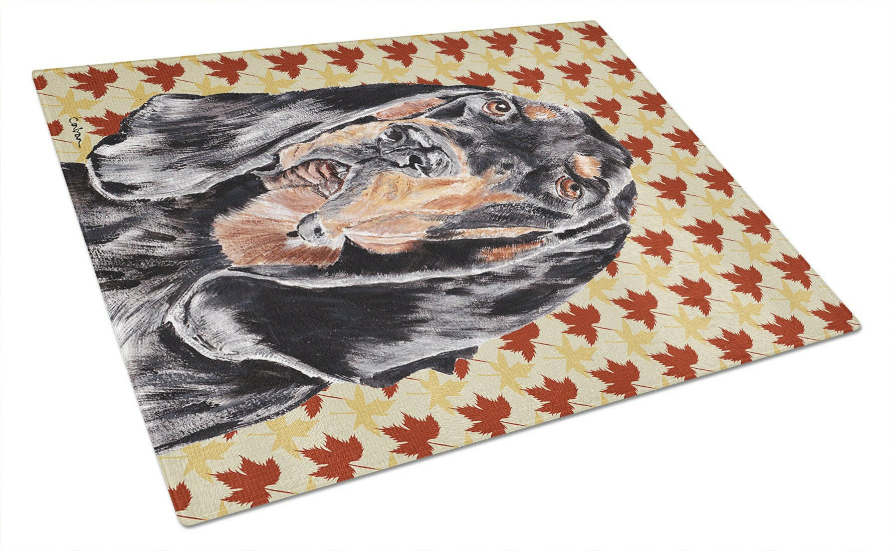 Black and Tan Coonhound Fall Leaves Cutting Board Tempered Glass Kitchen Cutting Surface, Heat Resistant Chopping, Non-Slip Feet, Food Prep & Serving