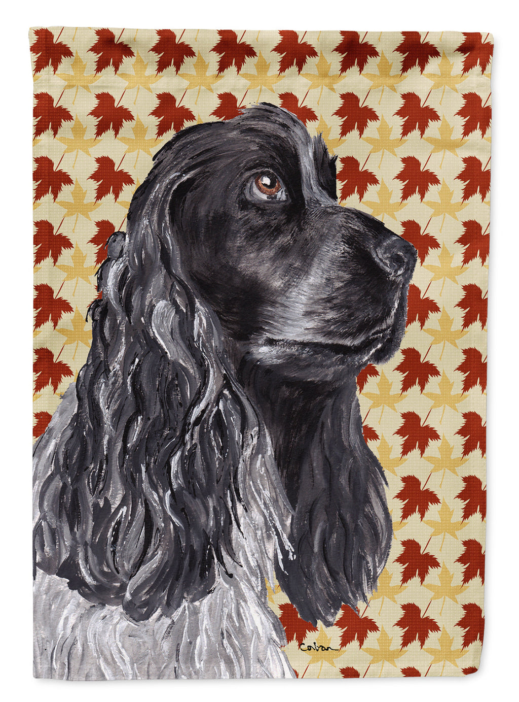 Black Cocker Spaniel Fall Leaves House Flag 28x40 Porch Sleeve Pole Decorative Outside Yard Banner Artwork Wall Hanging, Polyester