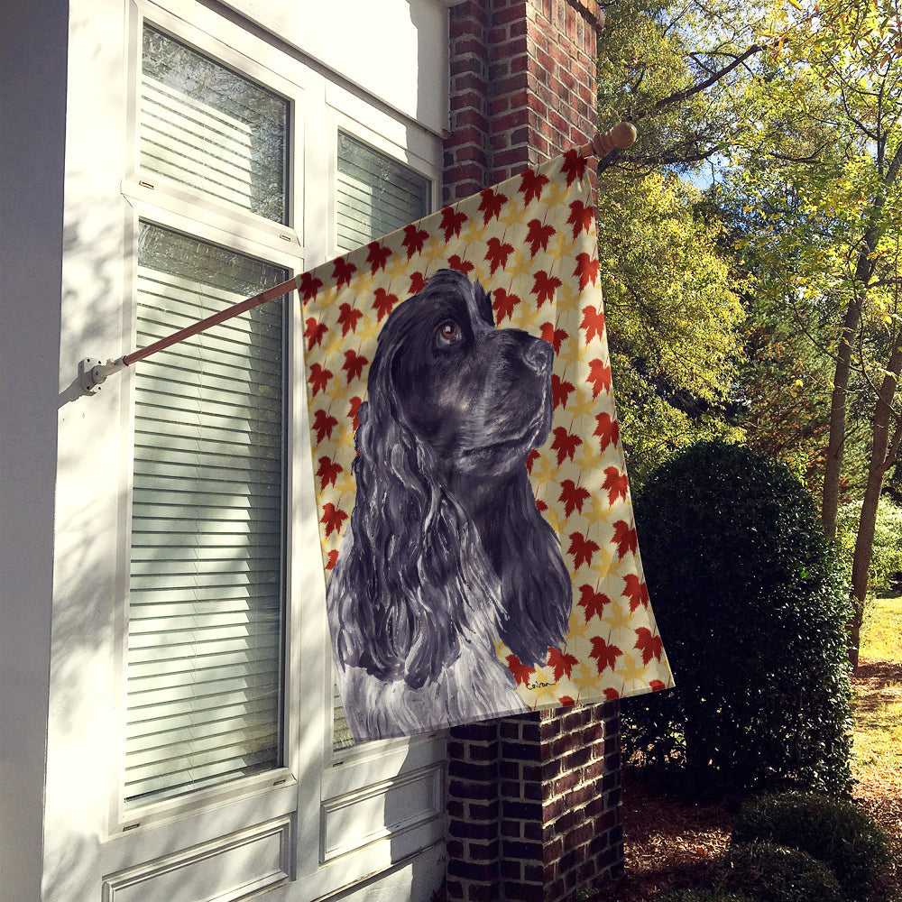 Black Cocker Spaniel Fall Leaves House Flag 28x40 Porch Sleeve Pole Decorative Outside Yard Banner Artwork Wall Hanging, Polyester