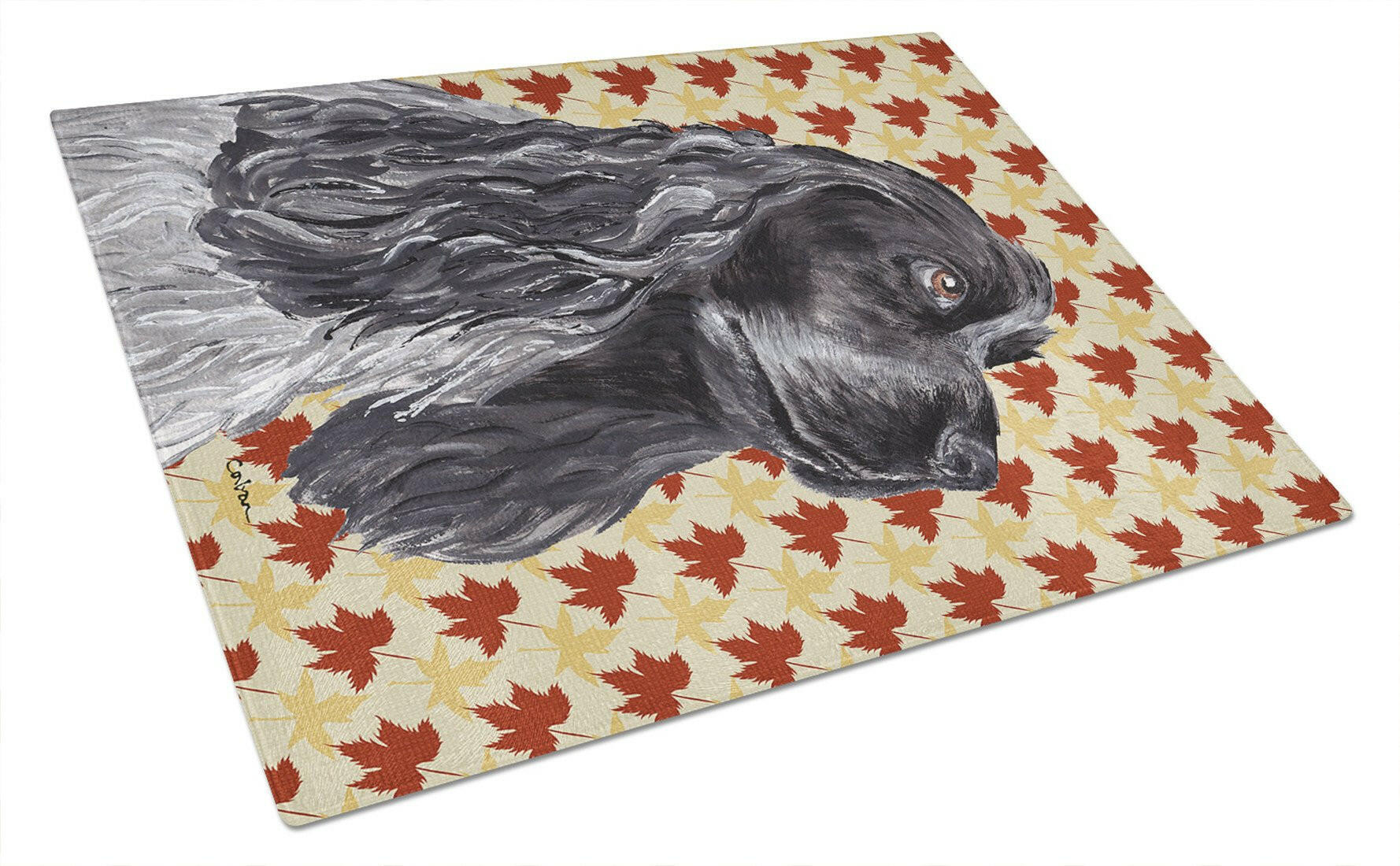 Black Cocker Spaniel Fall Leaves Cutting Board Tempered Glass Kitchen Cutting Surface, Heat Resistant Chopping, Non-Slip Feet, Food Prep & Serving