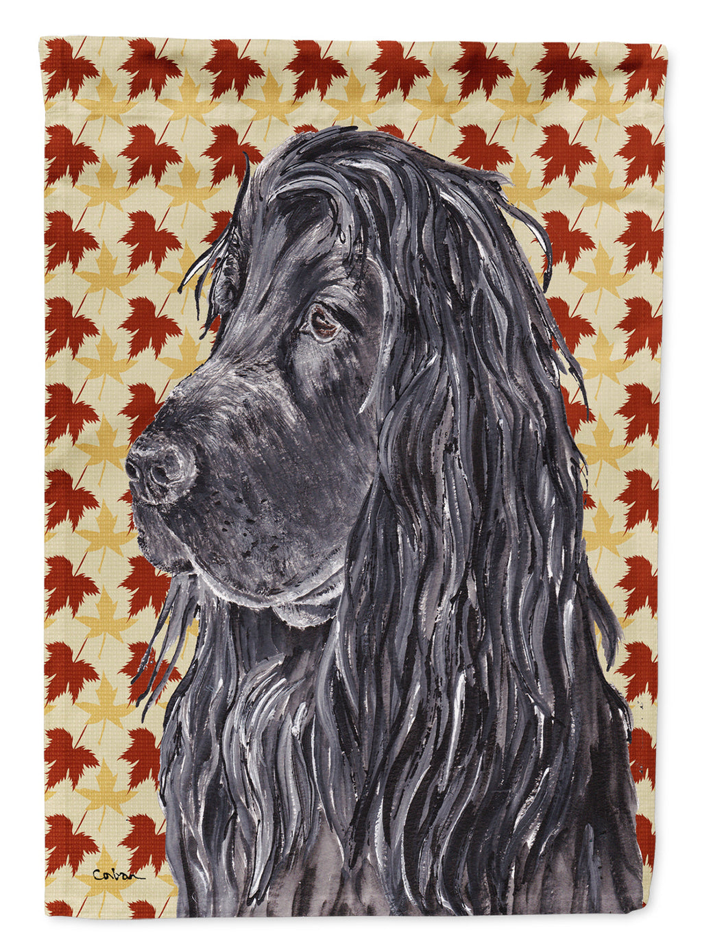 Black Cocker Spaniel Fall Leaves House Flag 28x40 Porch Sleeve Pole Decorative Outside Yard Banner Artwork Wall Hanging, Polyester