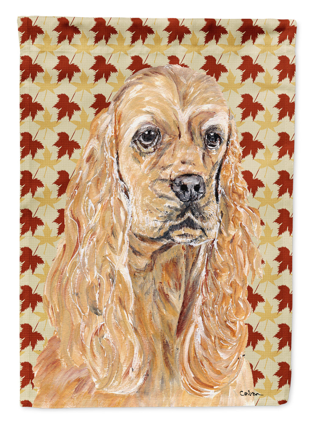 Buff Cocker Spaniel Fall Leaves House Flag 28x40 Porch Sleeve Pole Decorative Outside Yard Banner Artwork Wall Hanging, Polyester