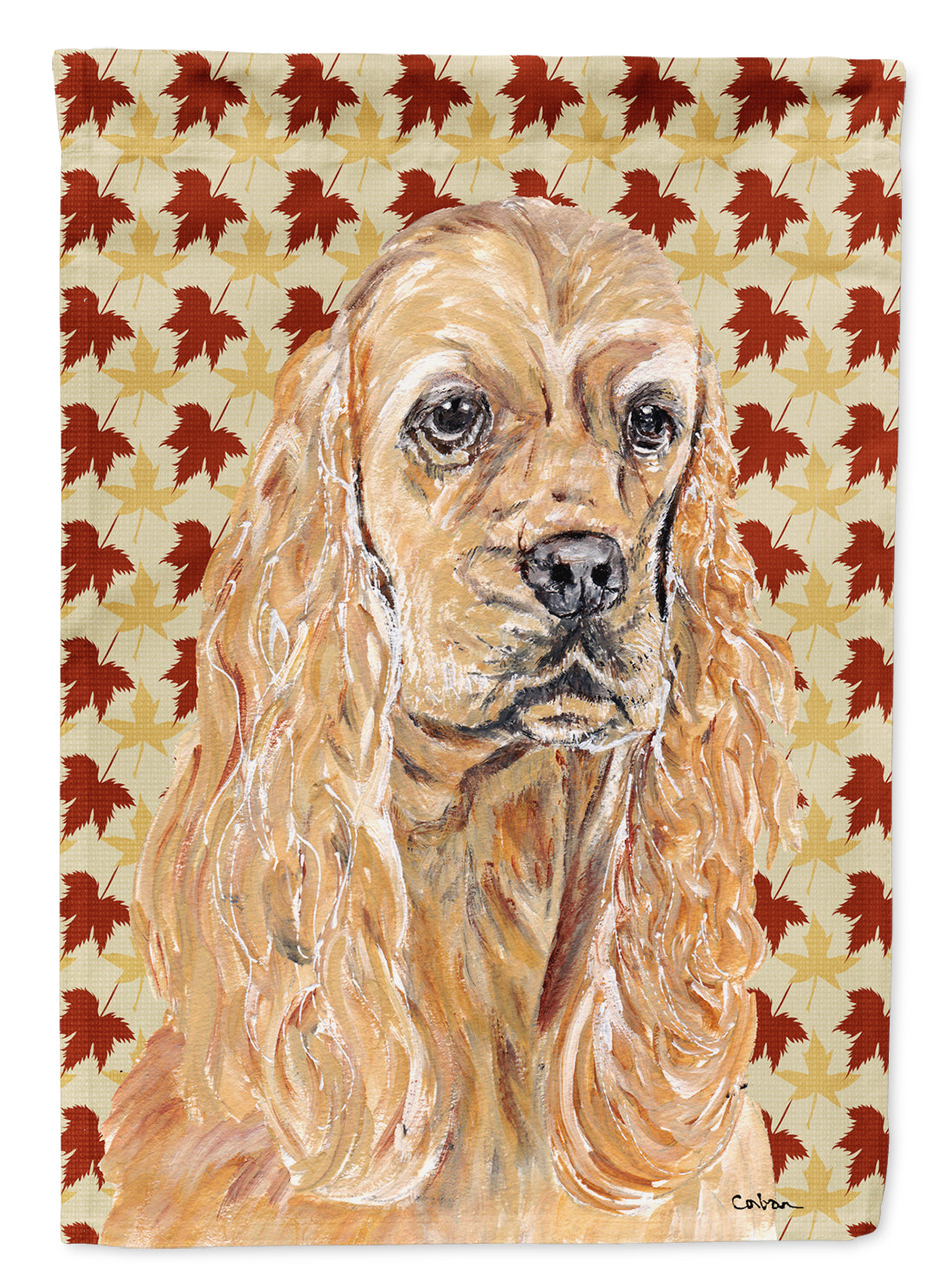 Buff Cocker Spaniel Fall Leaves House Flag 28x40 Porch Sleeve Pole Decorative Outside Yard Banner Artwork Wall Hanging, Polyester