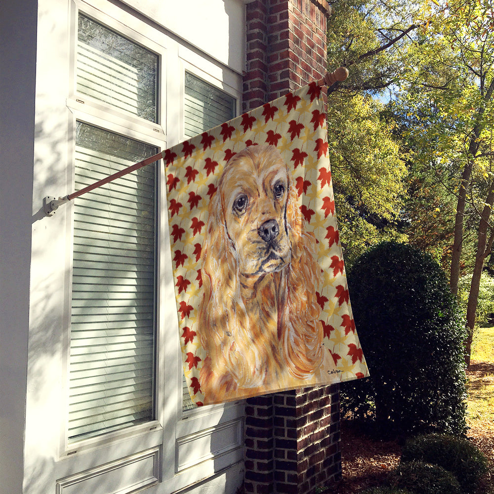 Buff Cocker Spaniel Fall Leaves House Flag 28x40 Porch Sleeve Pole Decorative Outside Yard Banner Artwork Wall Hanging, Polyester