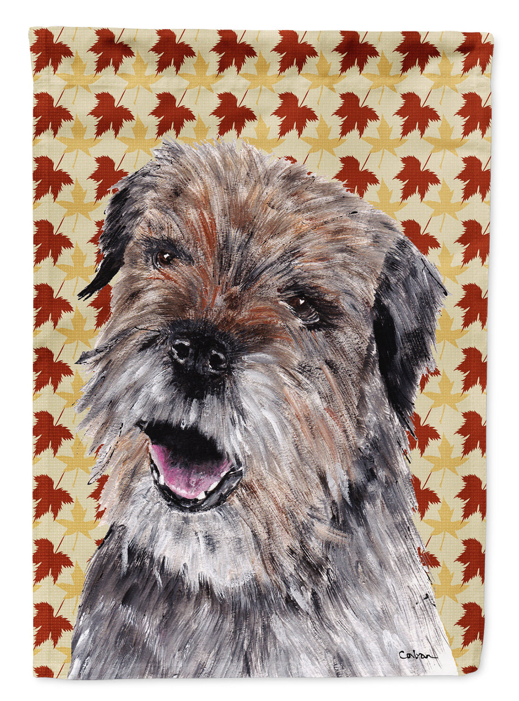 Border Terrier Fall Leaves House Flag 28x40 Porch Sleeve Pole Decorative Outside Yard Banner Artwork Wall Hanging, Polyester