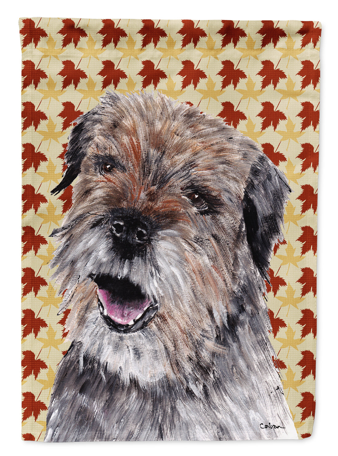 Border Terrier Fall Leaves House Flag 28x40 Porch Sleeve Pole Decorative Outside Yard Banner Artwork Wall Hanging, Polyester