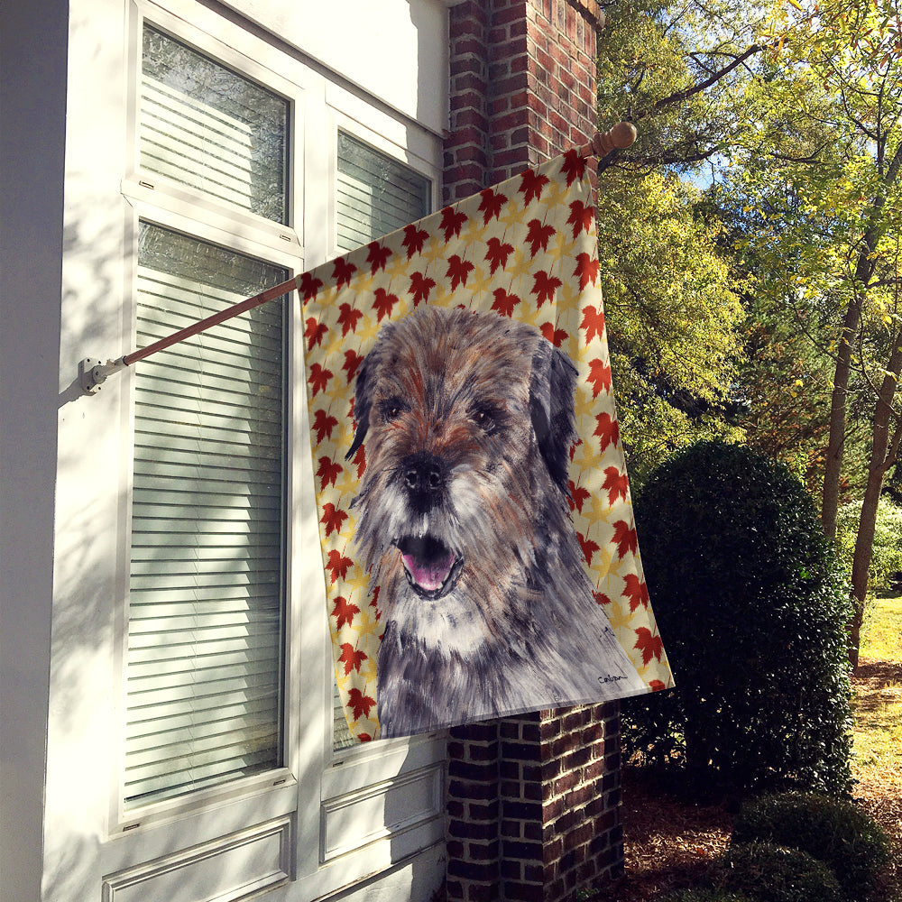 Border Terrier Fall Leaves House Flag 28x40 Porch Sleeve Pole Decorative Outside Yard Banner Artwork Wall Hanging, Polyester
