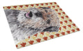 Border Terrier Fall Leaves Cutting Board Tempered Glass Kitchen Cutting Surface, Heat Resistant Chopping, Non-Slip Feet, Food Prep & Serving