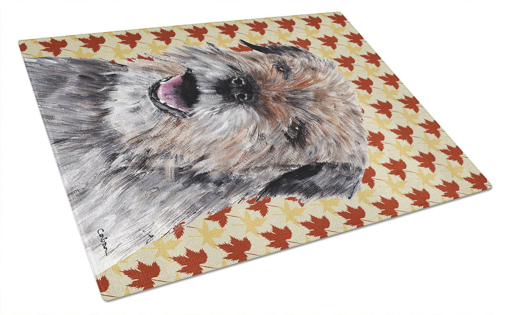 Border Terrier Fall Leaves Cutting Board Tempered Glass Kitchen Cutting Surface, Heat Resistant Chopping, Non-Slip Feet, Food Prep & Serving