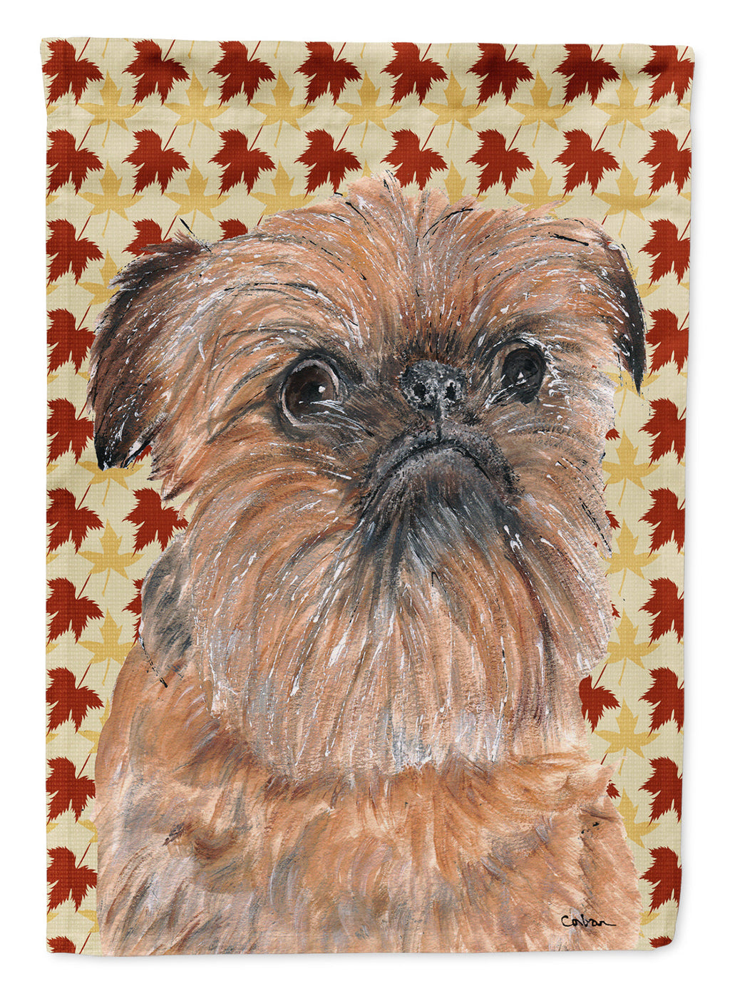 Brussels Griffon Fall Leaves House Flag 28x40 Porch Sleeve Pole Decorative Outside Yard Banner Artwork Wall Hanging, Polyester