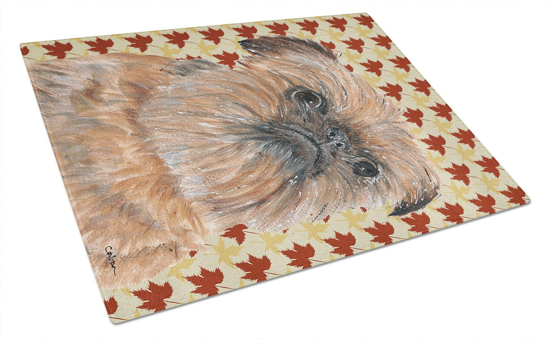 Brussels Griffon Fall Leaves Cutting Board Tempered Glass Kitchen Cutting Surface, Heat Resistant Chopping, Non-Slip Feet, Food Prep & Serving