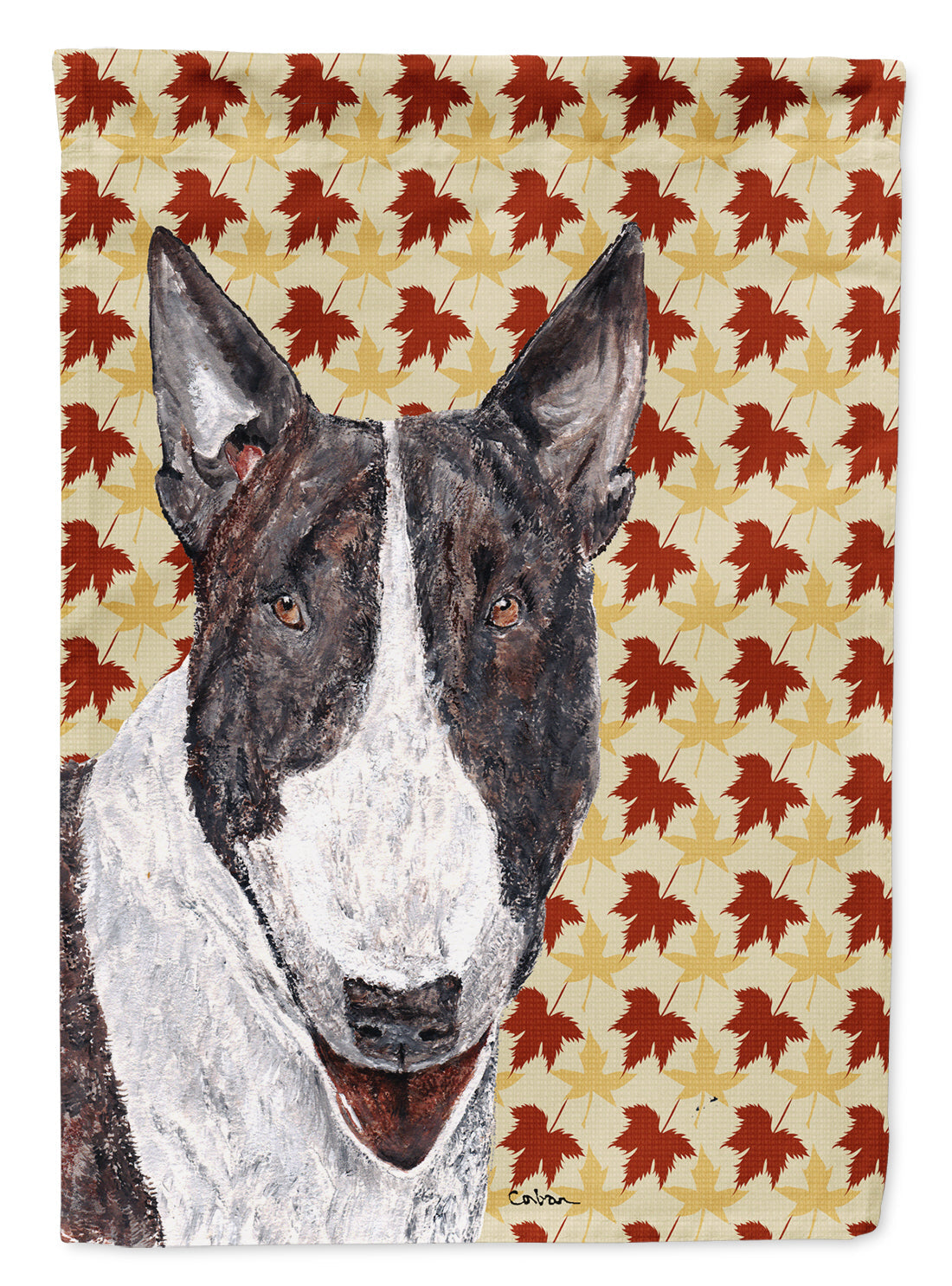Bull Terrier Fall Leaves House Flag 28x40 Porch Sleeve Pole Decorative Outside Yard Banner Artwork Wall Hanging, Polyester