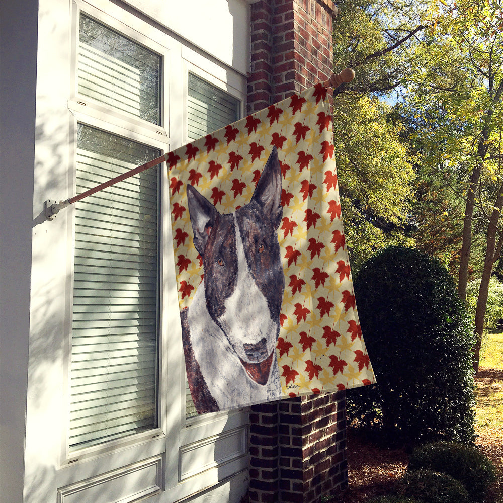 Bull Terrier Fall Leaves House Flag 28x40 Porch Sleeve Pole Decorative Outside Yard Banner Artwork Wall Hanging, Polyester