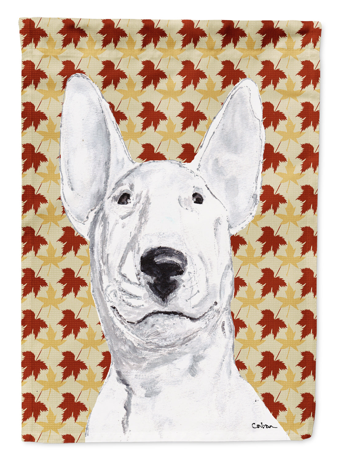 Bull Terrier Fall Leaves House Flag 28x40 Porch Sleeve Pole Decorative Outside Yard Banner Artwork Wall Hanging, Polyester