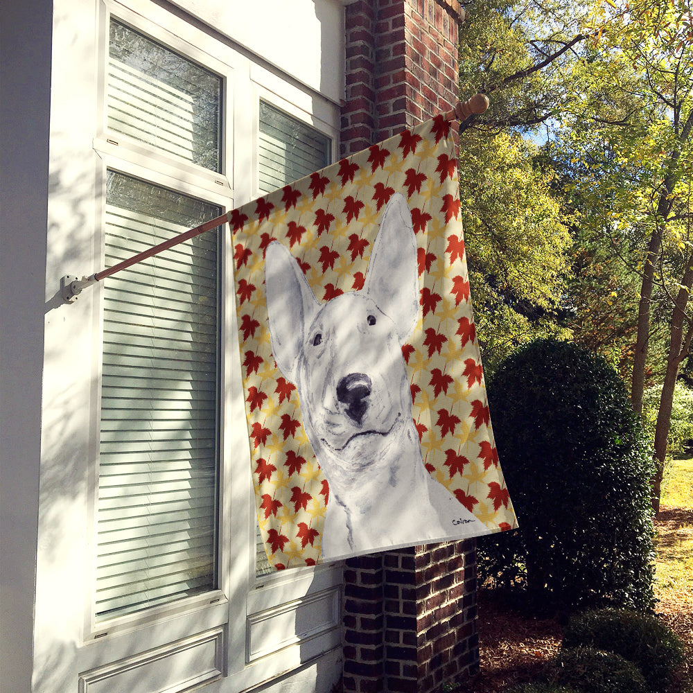 Bull Terrier Fall Leaves House Flag 28x40 Porch Sleeve Pole Decorative Outside Yard Banner Artwork Wall Hanging, Polyester