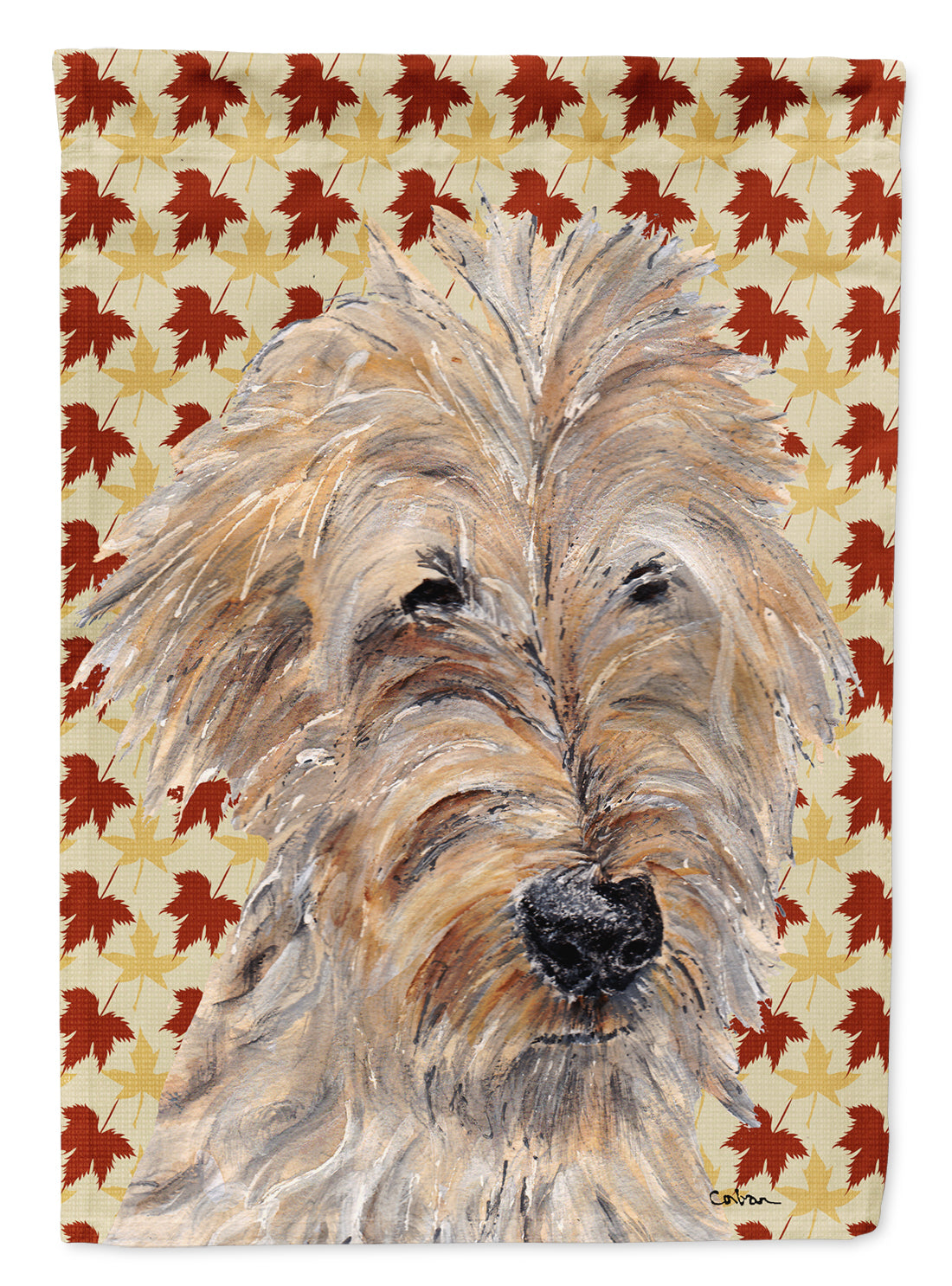 Golden Doodle Fall Leaves House Flag 28x40 Porch Sleeve Pole Decorative Outside Yard Banner Artwork Wall Hanging, Polyester