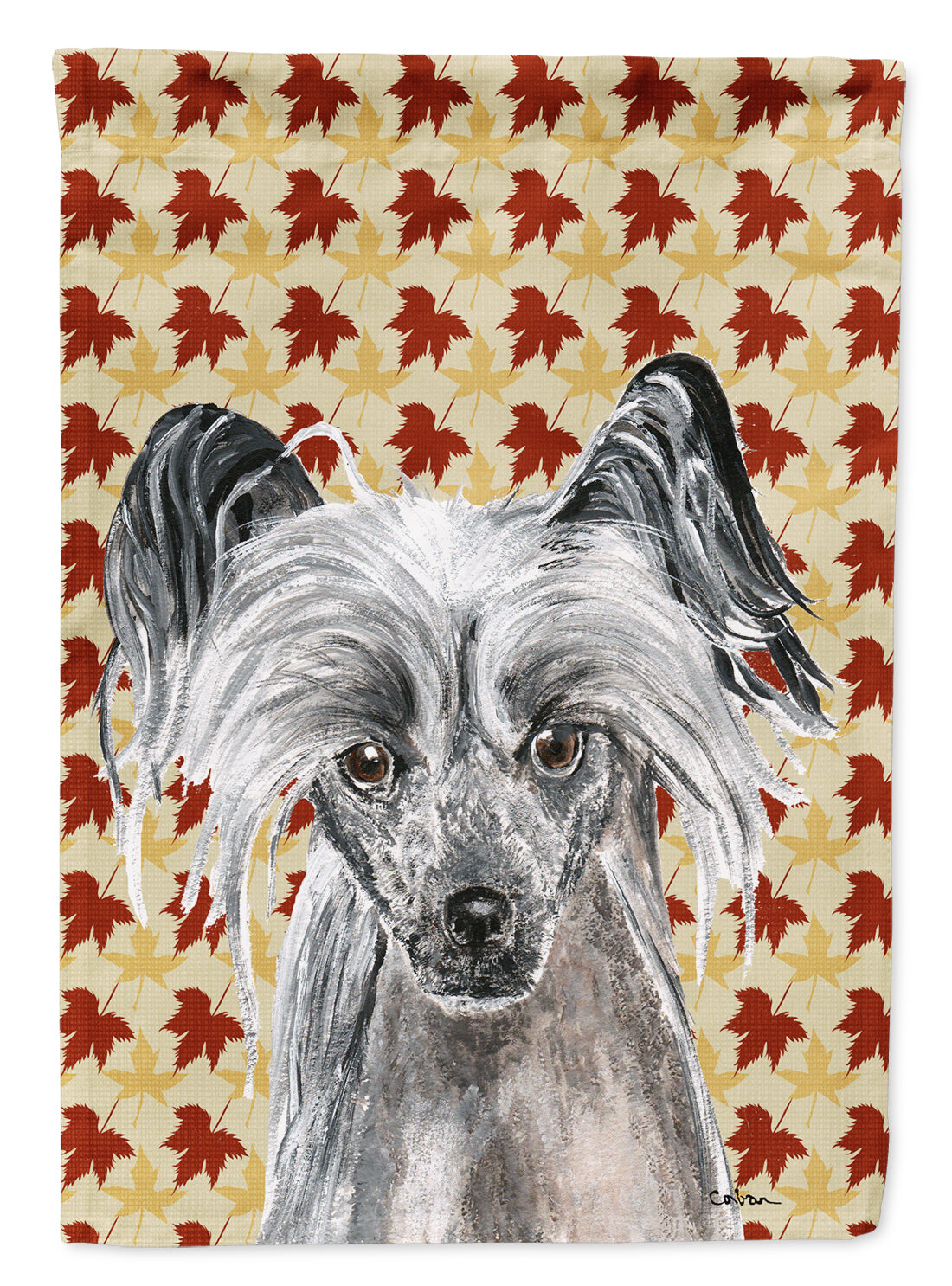 Chinese Crested Fall Leaves House Flag 28x40 Porch Sleeve Pole Decorative Outside Yard Banner Artwork Wall Hanging, Polyester