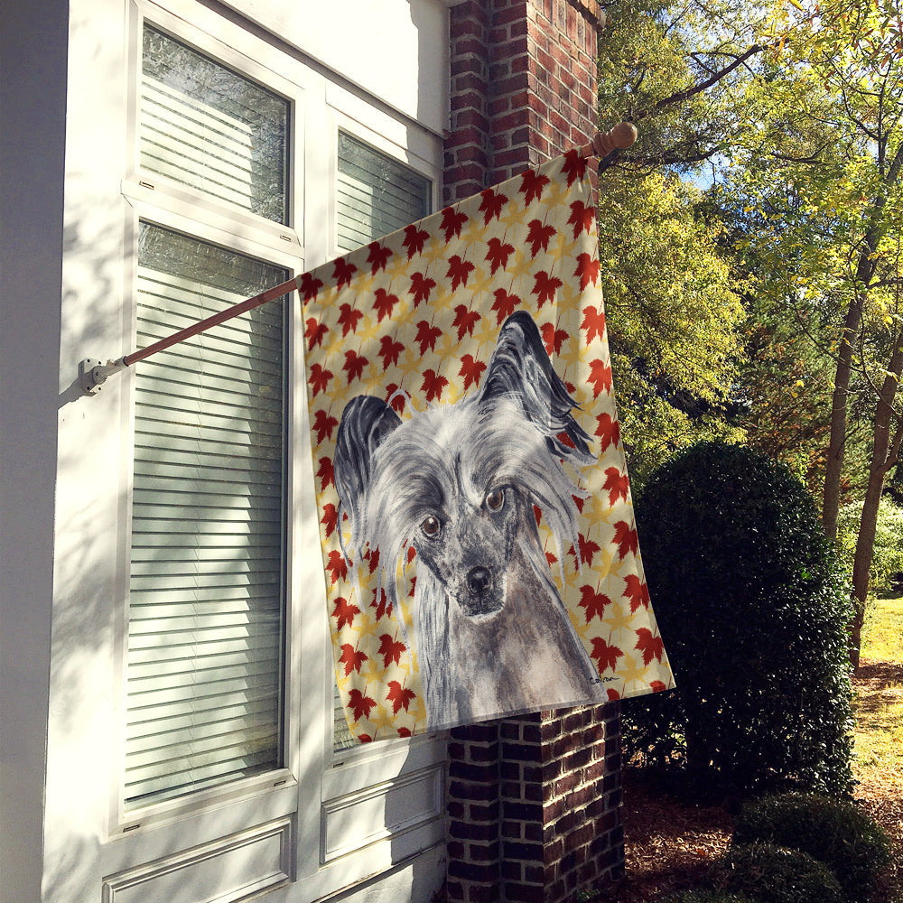 Chinese Crested Fall Leaves House Flag 28x40 Porch Sleeve Pole Decorative Outside Yard Banner Artwork Wall Hanging, Polyester