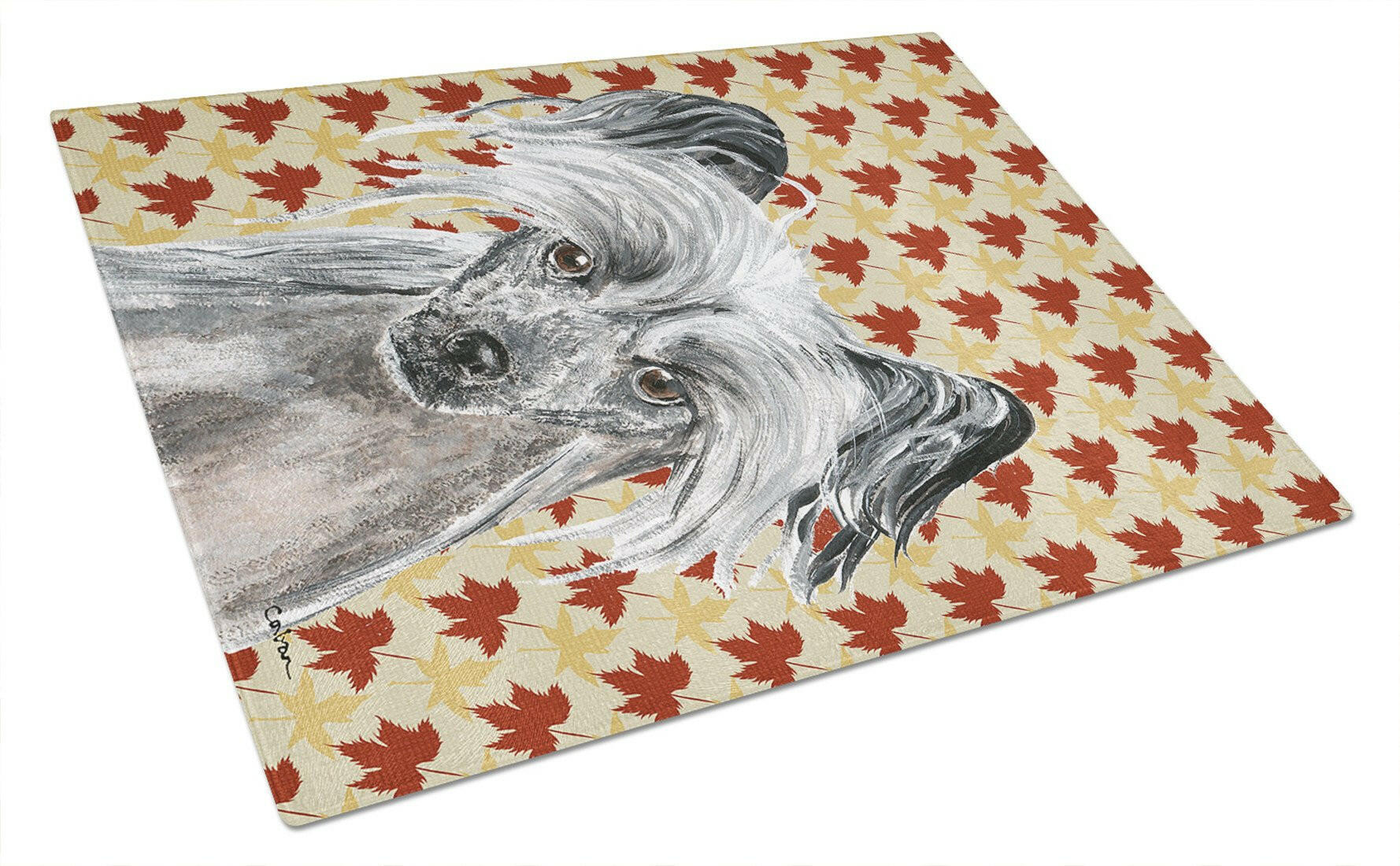 Chinese Crested Fall Leaves Cutting Board Tempered Glass Kitchen Cutting Surface, Heat Resistant Chopping, Non-Slip Feet, Food Prep & Serving