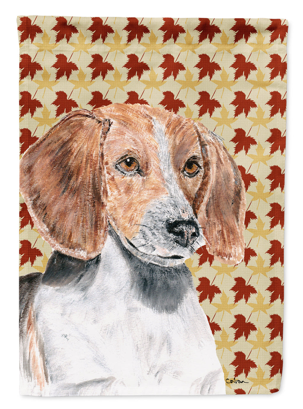 English Foxhound Fall Leaves House Flag 28x40 Porch Sleeve Pole Decorative Outside Yard Banner Artwork Wall Hanging, Polyester