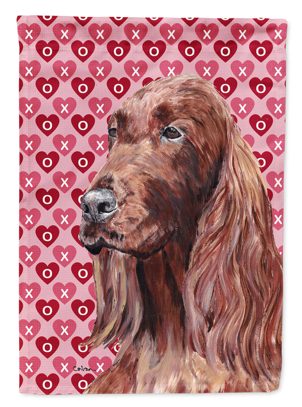 Irish Setter Hearts and Love House Flag 28x40 Porch Sleeve Pole Decorative Outside Yard Banner Artwork Wall Hanging, Polyester