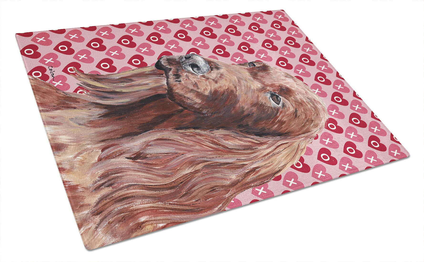 Irish Setter Hearts and Love Cutting Board Tempered Glass Kitchen Cutting Surface, Heat Resistant Chopping, Non-Slip Feet, Food Prep & Serving