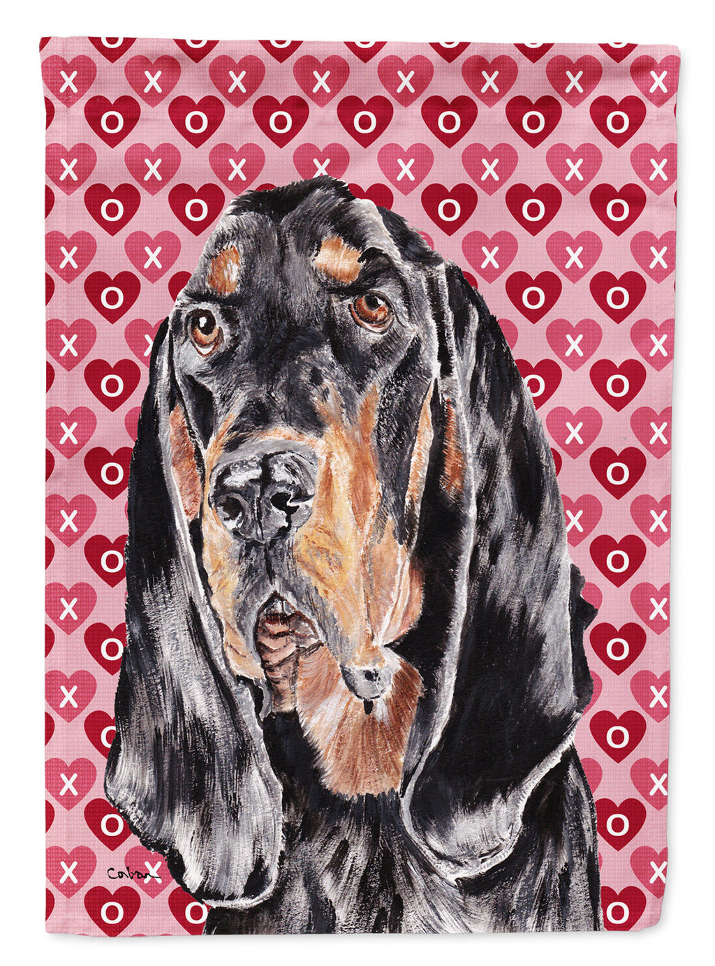 Black and Tan Coonhound Hearts and Love House Flag 28x40 Porch Sleeve Pole Decorative Outside Yard Banner Artwork Wall Hanging, Polyester
