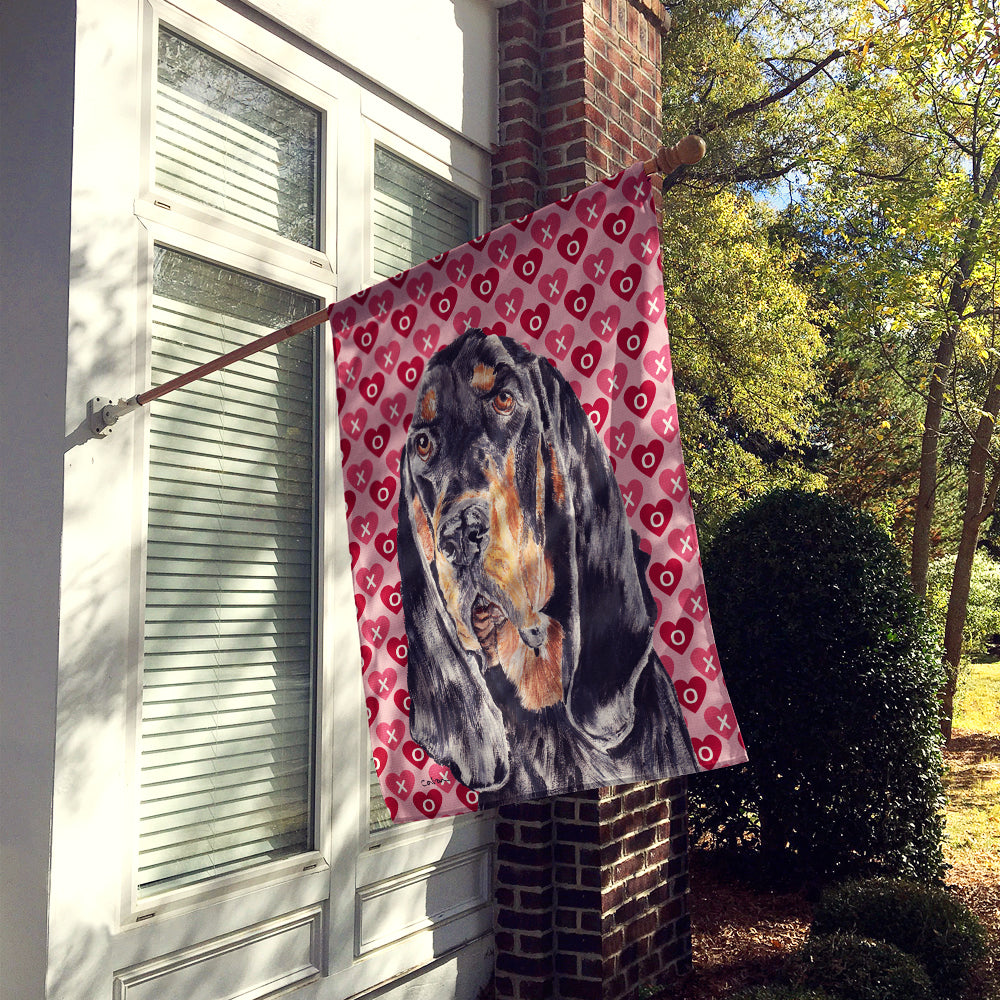 Black and Tan Coonhound Hearts and Love House Flag 28x40 Porch Sleeve Pole Decorative Outside Yard Banner Artwork Wall Hanging, Polyester