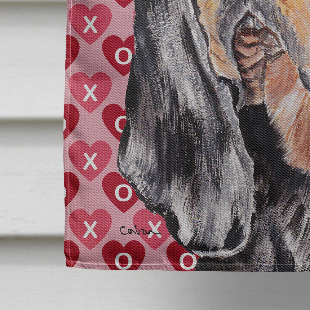 Black and Tan Coonhound Hearts and Love House Flag 28x40 Porch Sleeve Pole Decorative Outside Yard Banner Artwork Wall Hanging, Polyester