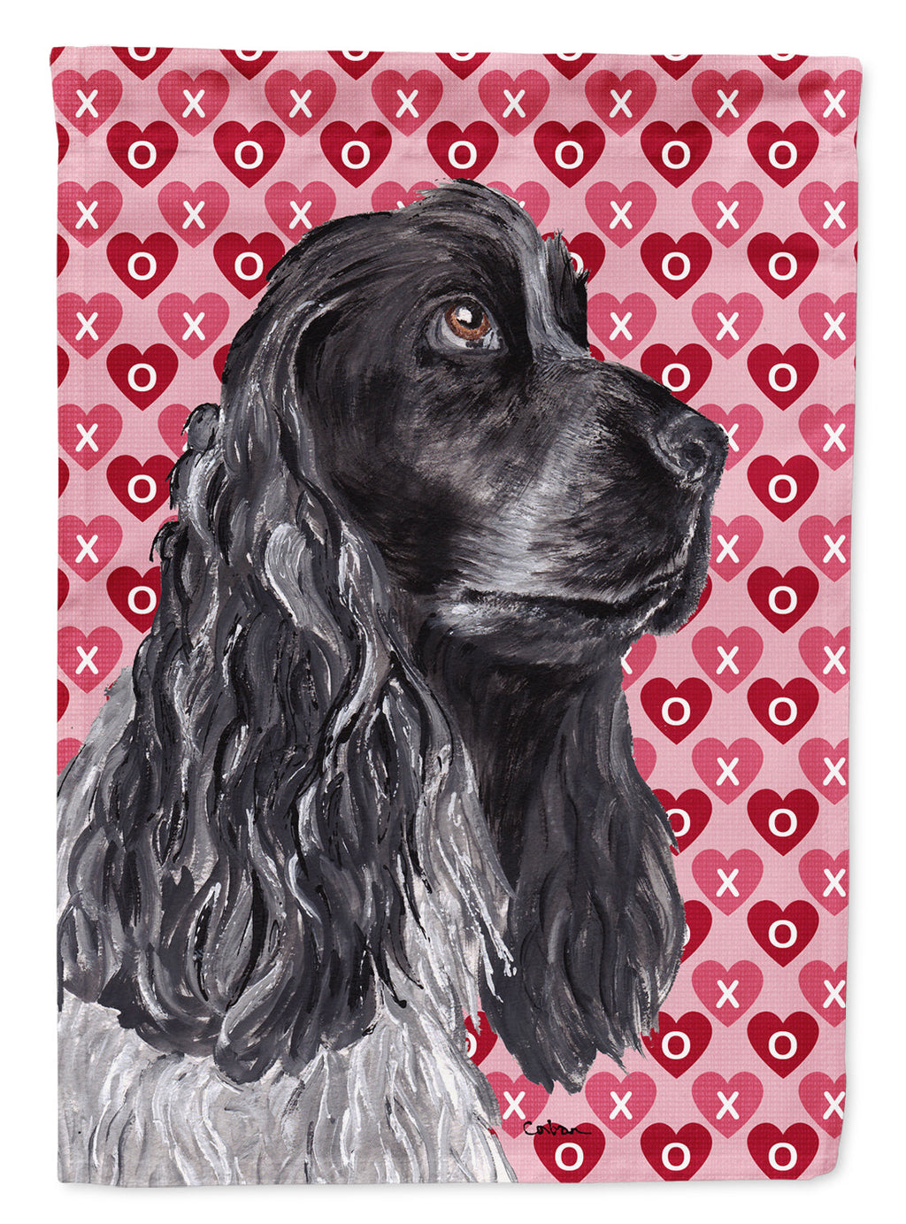 Black Cocker Spaniel Hearts and Love House Flag 28x40 Porch Sleeve Pole Decorative Outside Yard Banner Artwork Wall Hanging, Polyester