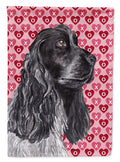 Black Cocker Spaniel Hearts and Love House Flag 28x40 Porch Sleeve Pole Decorative Outside Yard Banner Artwork Wall Hanging, Polyester