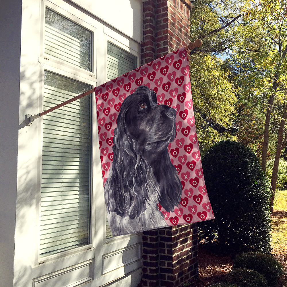 Black Cocker Spaniel Hearts and Love House Flag 28x40 Porch Sleeve Pole Decorative Outside Yard Banner Artwork Wall Hanging, Polyester