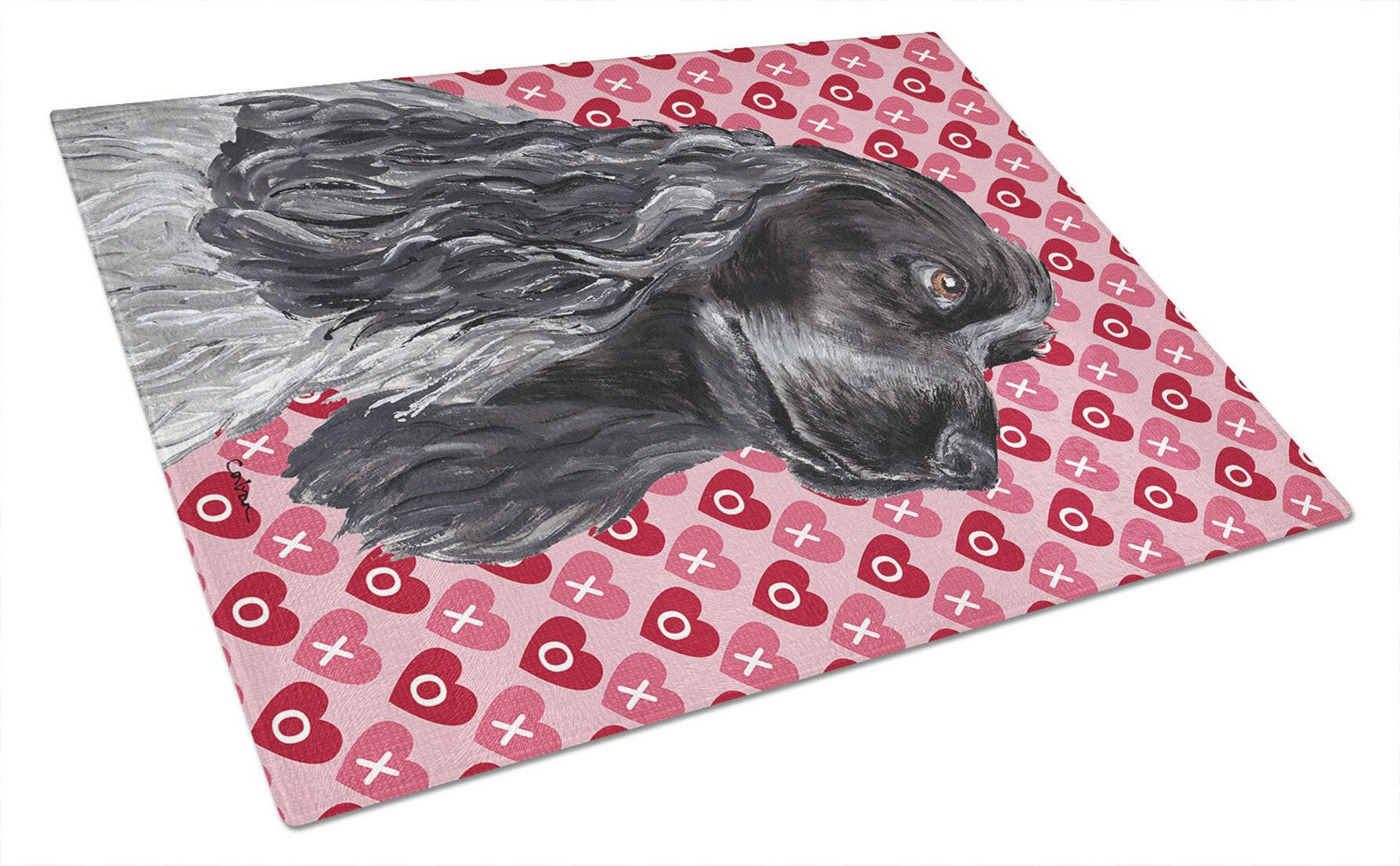Black Cocker Spaniel Hearts and Love Cutting Board Tempered Glass Kitchen Cutting Surface, Heat Resistant Chopping, Non-Slip Feet, Food Prep & Serving
