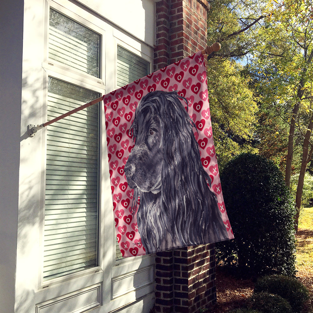 Black Cocker Spaniel Hearts and Love House Flag 28x40 Porch Sleeve Pole Decorative Outside Yard Banner Artwork Wall Hanging, Polyester